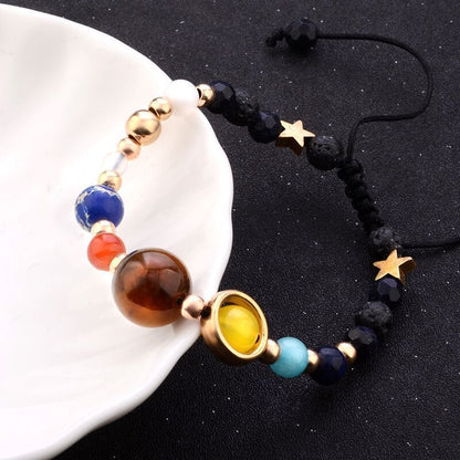 Eight Planets Alloy Bracelet, Natural Stone Bead Bracelet Women Solar System Bracelet Universe Galaxy The Eight Planets Guardian Star Natural Stone Beads Bracelet Bangle Gifts For Girls