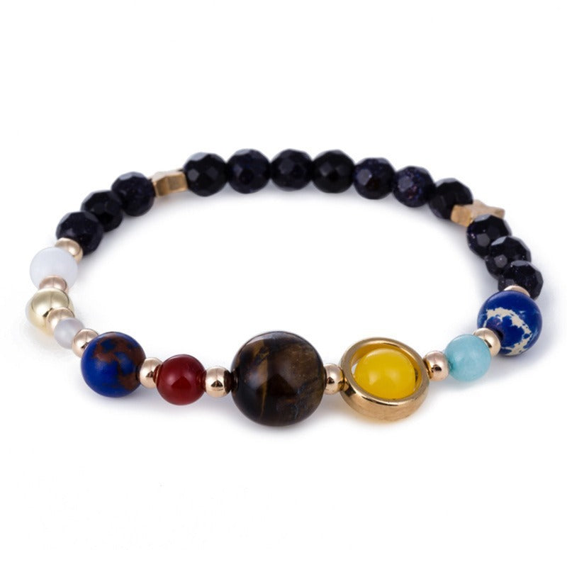 Eight Planets Alloy Bracelet, Natural Stone Bead Bracelet Women Solar System Bracelet Universe Galaxy The Eight Planets Guardian Star Natural Stone Beads Bracelet Bangle Gifts For Girls