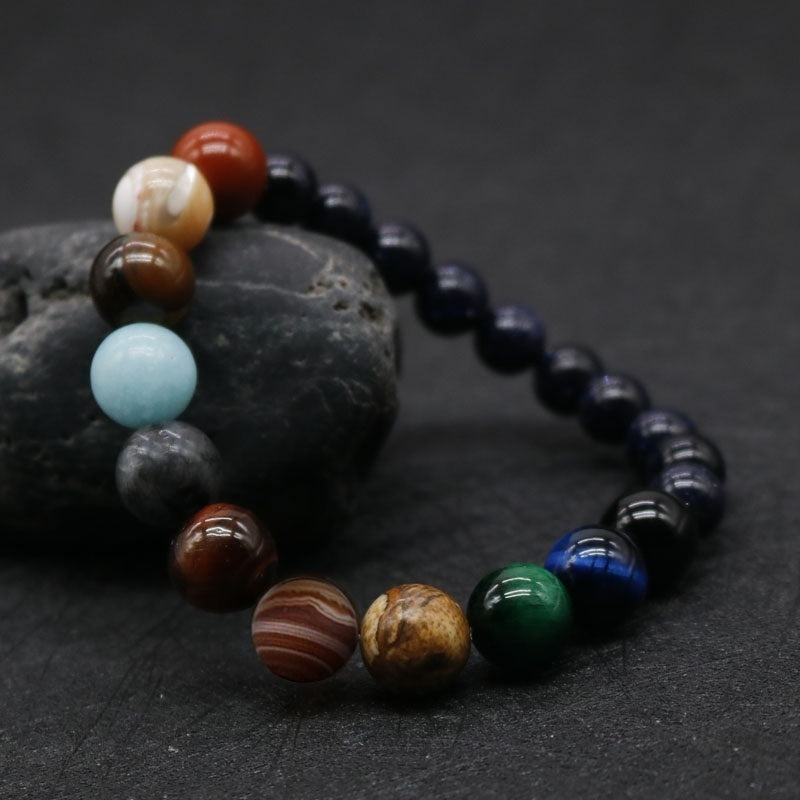 New Fashion Eight Planets Beaded Bracelet Men's Natural Stone Cosmic Yoga Chakra Solar Bracelet, Jewelry Handmade Bohemian Natural Stones Bracelet